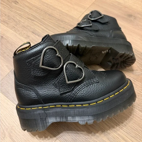 Dr. Martens Black Devon Heart Buckle Platform Boots - Picture 12 of 13